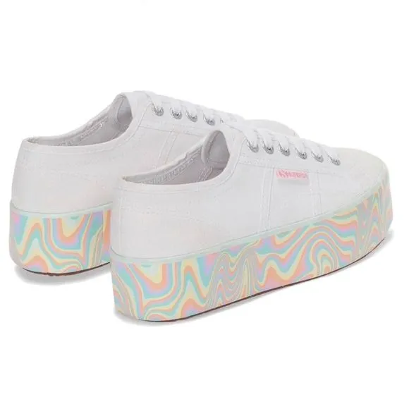 Superga 2790 Multicolor Liquify White Pastel Rainbow Platform Sneakers 9 8.5