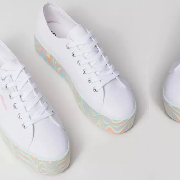 Superga 2790 Multicolor Liquify White Pastel Rainbow Platform Sneakers 9 8.5