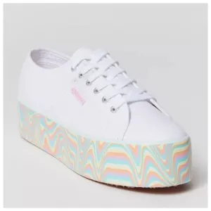 Superga 2790 Multicolor Liquify White Pastel Rainbow Platform Sneakers 9 8.5