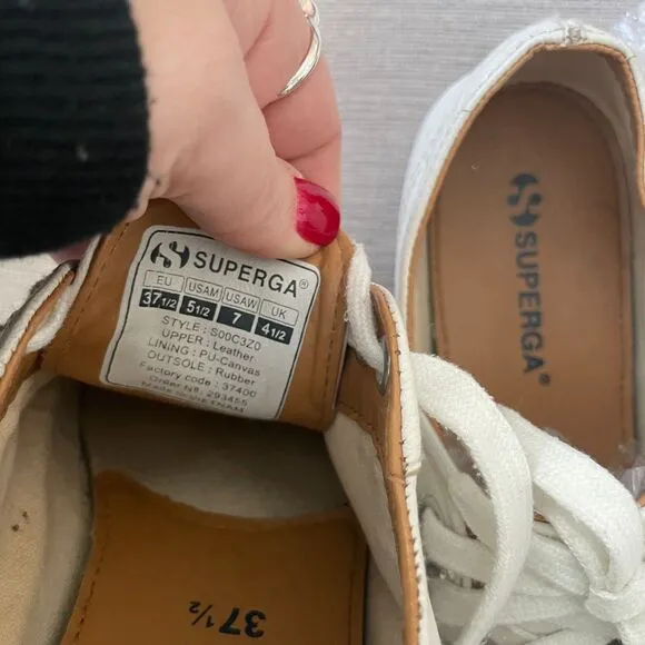 Superga 2790 Nappa Sneakers White Leather Platform Sneakers Size 7 US Orig. $120