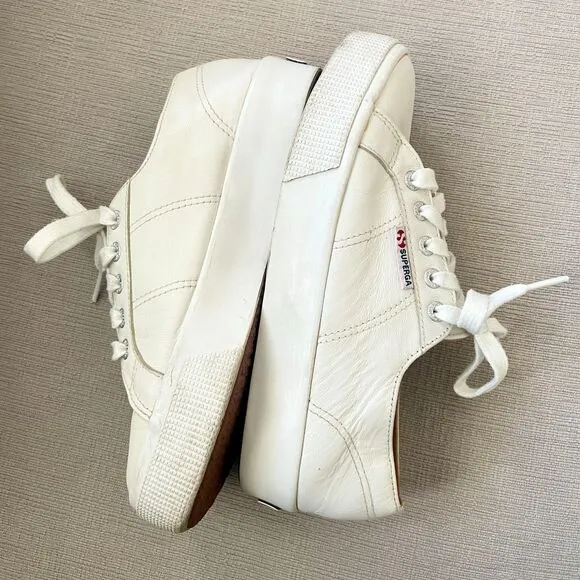 Superga 2790 Nappa Sneakers White Leather Platform Sneakers Size 7 US Orig. $120