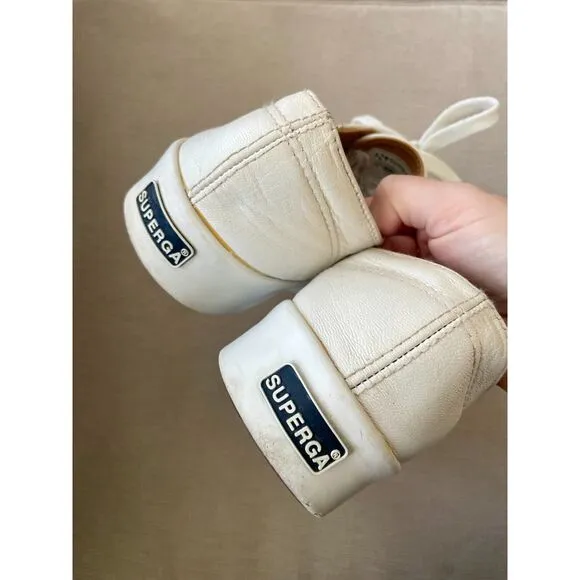 Superga 2790 Nappa Sneakers White Leather Platform Sneakers Size 7 US Orig. $120