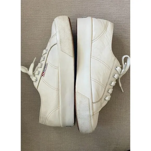 Superga 2790 Nappa Sneakers White Leather Platform Sneakers Size 7 US Orig. $120