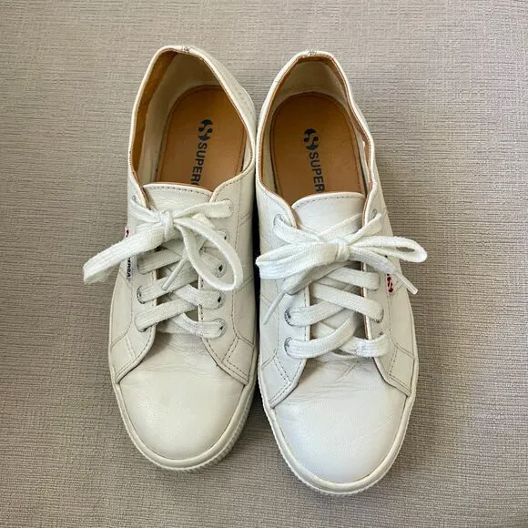 Superga 2790 Nappa Sneakers White Leather Platform Sneakers Size 7 US Orig. $120