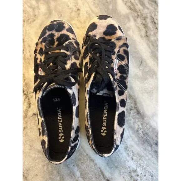Superga Velvet Leopard Print Platform Sneakers Women’s Size US 10 EU 41.5