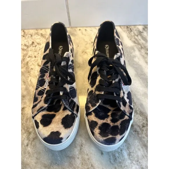 Superga Velvet Leopard Print Platform Sneakers Women’s Size US 10 EU 41.5