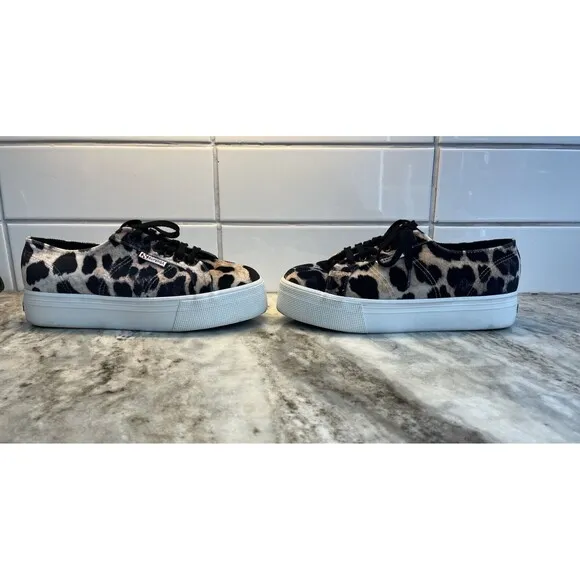 Superga Velvet Leopard Print Platform Sneakers Women’s Size US 10 EU 41.5