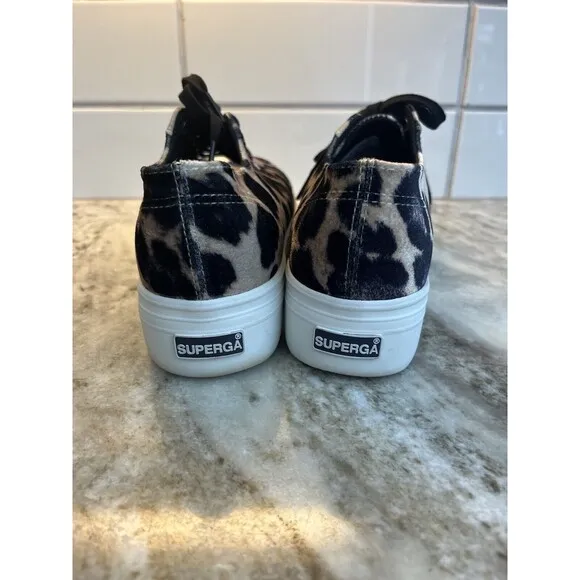 Superga Velvet Leopard Print Platform Sneakers Women’s Size US 10 EU 41.5
