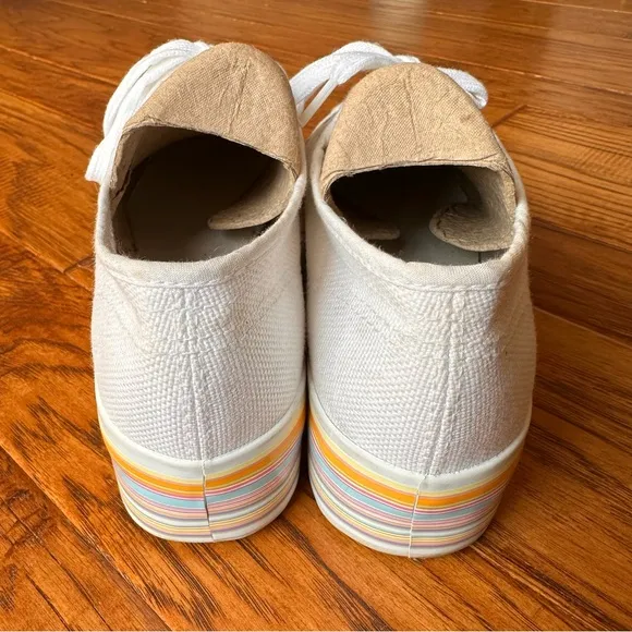 Superga White Multi Color Platform Rainbow Stripe Sneakers Size 6.5