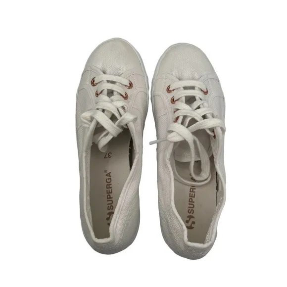 Superga White Platform Lace Up Sneakers Size 37 Women’s