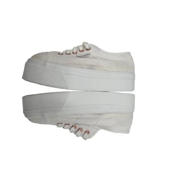 Superga White Platform Lace Up Sneakers Size 37 Women’s