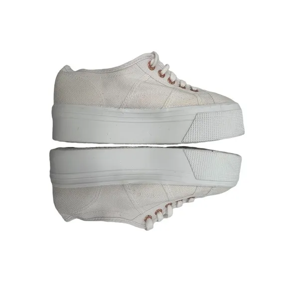 Superga White Platform Lace Up Sneakers Size 37 Women’s