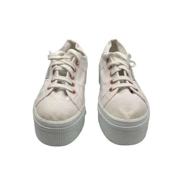 Superga White Platform Lace Up Sneakers Size 37 Women’s