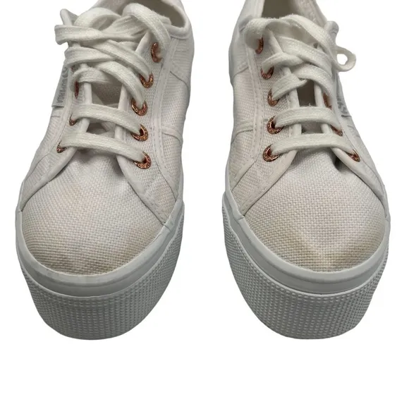 Superga White Platform Lace Up Sneakers Size 37 Women’s