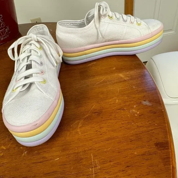 SUPERGA white platform sneakers rainbow 3in heel size EU 39 =US 8-9 pride