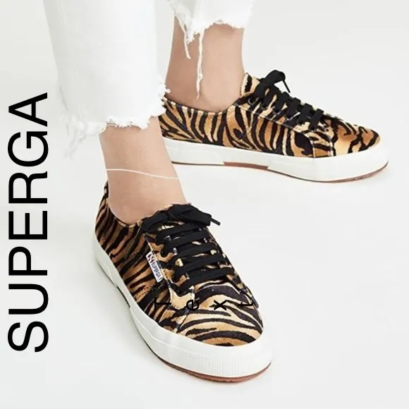 SUPERGA x ANTHRO COGNAC ZEBRA VELVET 2750 FANTASIA COLLECTION SNEAKERS SIZE 9.5