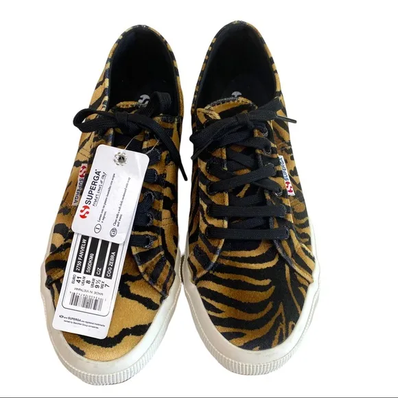 SUPERGA x ANTHRO COGNAC ZEBRA VELVET 2750 FANTASIA COLLECTION SNEAKERS SIZE 9.5