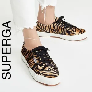 SUPERGA x ANTHRO COGNAC ZEBRA VELVET 2750 FANTASIA COLLECTION SNEAKERS SIZE 9.5