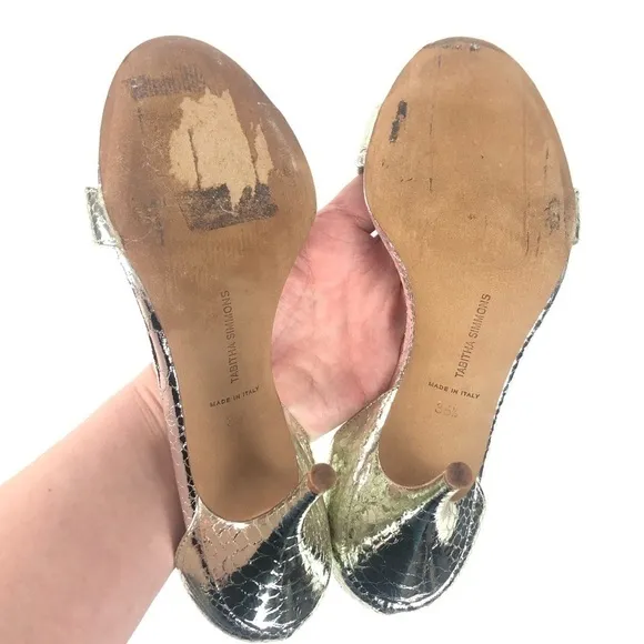 Tabitha Simmons Nile Sandals 36.5 gold silver croc
