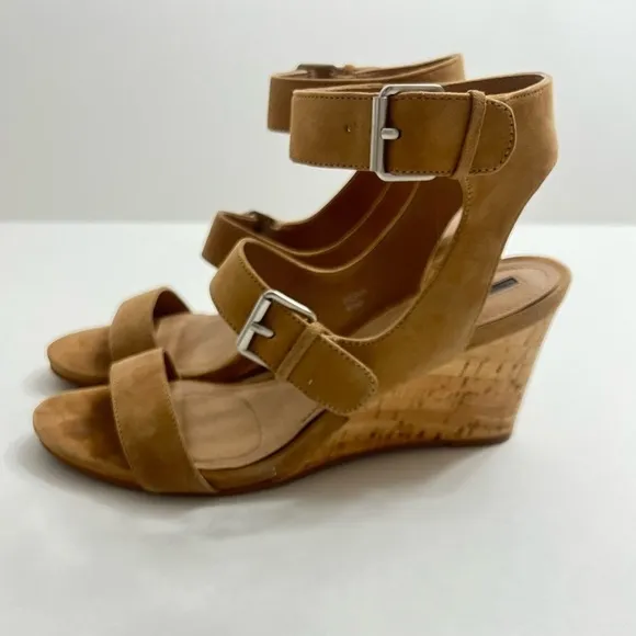 Tahari Suede and Cork Fiona Wedge Sandal with Ankle Strap