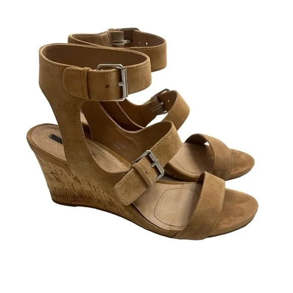 Tahari Suede and Cork Fiona Wedge Sandal with Ankle Strap
