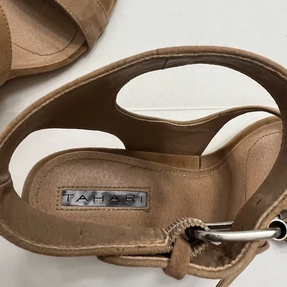Tahari Suede and Cork Fiona Wedge Sandal with Ankle Strap