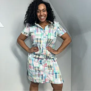 Talbots gingham plaid shirt dress patchwork pastel midi preppy derby patchwork