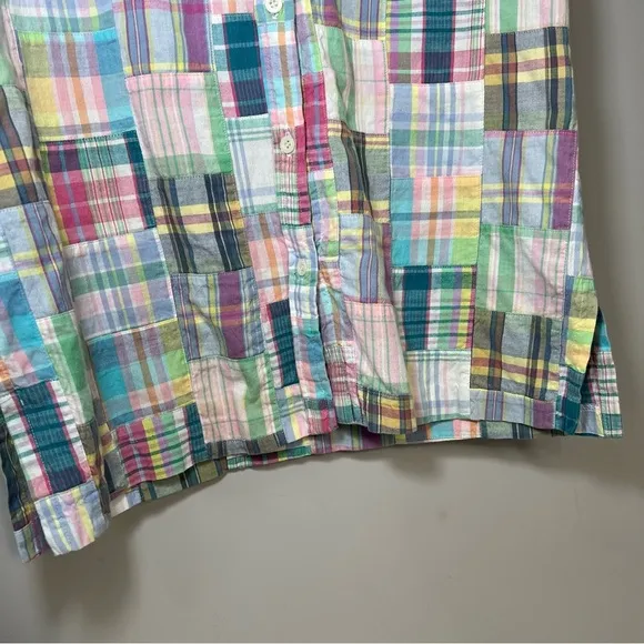 Talbots gingham plaid shirt dress patchwork pastel midi preppy derby patchwork