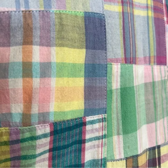 Talbots gingham plaid shirt dress patchwork pastel midi preppy derby patchwork