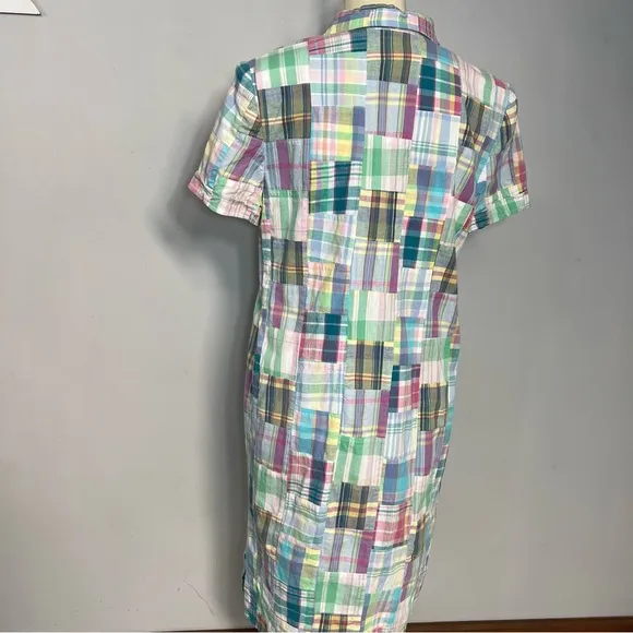 Talbots gingham plaid shirt dress patchwork pastel midi preppy derby patchwork