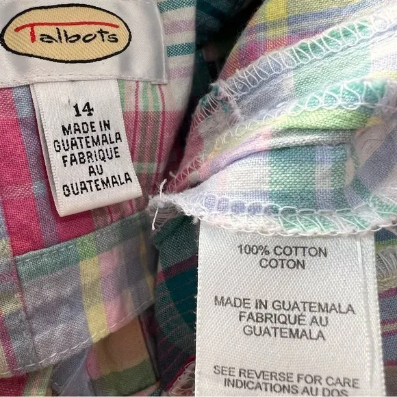 Talbots gingham plaid shirt dress patchwork pastel midi preppy derby patchwork