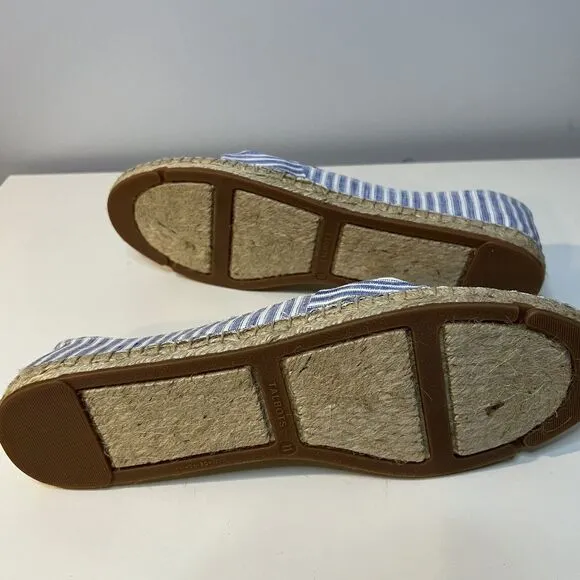 Talbots Izzy Knot Linen Espadrilles Flats Blue White Chambray 11 Beach Coastal