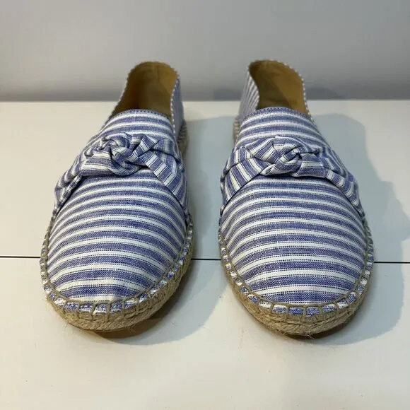 Talbots Izzy Knot Linen Espadrilles Flats Blue White Chambray 11 Beach Coastal