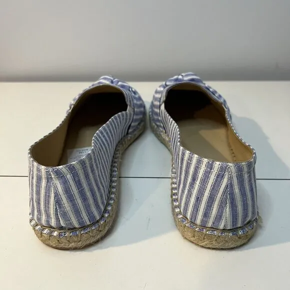 Talbots Izzy Knot Linen Espadrilles Flats Blue White Chambray 11 Beach Coastal