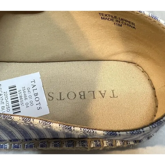 Talbots Izzy Knot Linen Espadrilles Flats Blue White Chambray 11 Beach Coastal