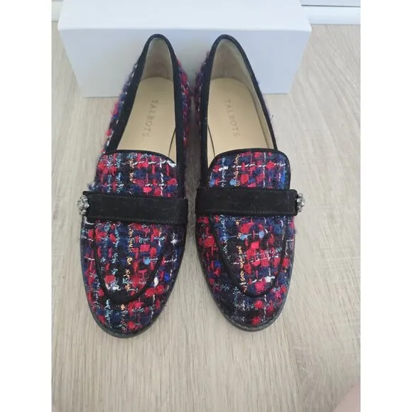 Talbots Leighton Tweed Wool Mohair Slip On Almond Toe Loafers Flats Shoes 8