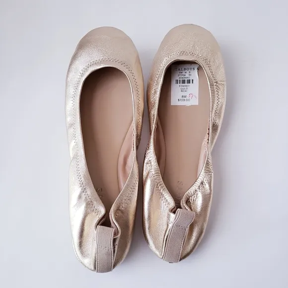Talbots Lexington Gold Leather Flexible Ballet Flats