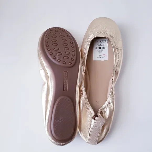 Talbots Lexington Gold Leather Flexible Ballet Flats