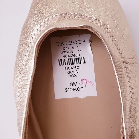 Talbots Lexington Gold Leather Flexible Ballet Flats