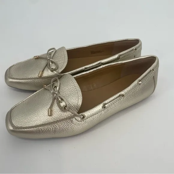 Talbots Metallic Gold Leather Driving Moccasins / Slip On Flats