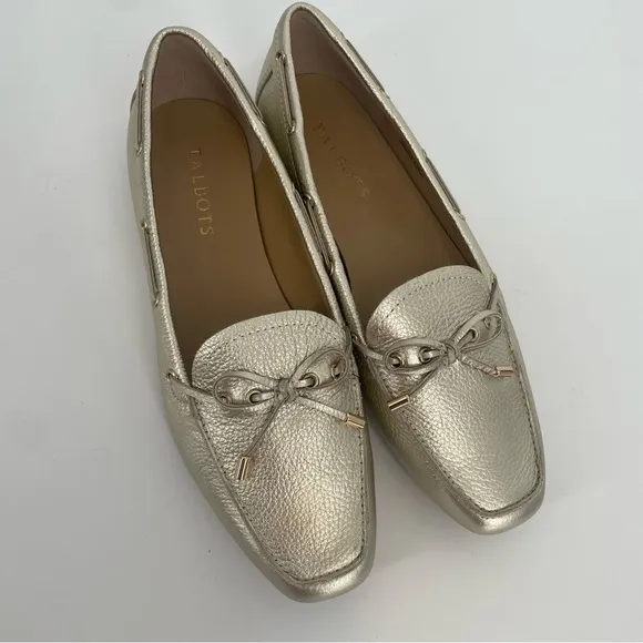 Talbots Metallic Gold Leather Driving Moccasins / Slip On Flats