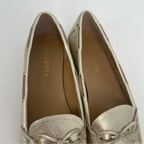 Talbots Metallic Gold Leather Driving Moccasins / Slip On Flats