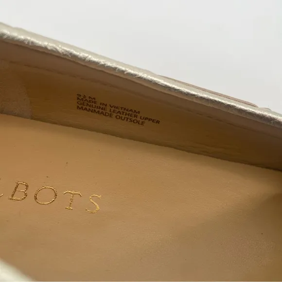 Talbots Metallic Gold Leather Driving Moccasins / Slip On Flats