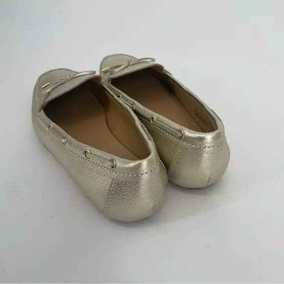 Talbots Metallic Gold Leather Driving Moccasins / Slip On Flats