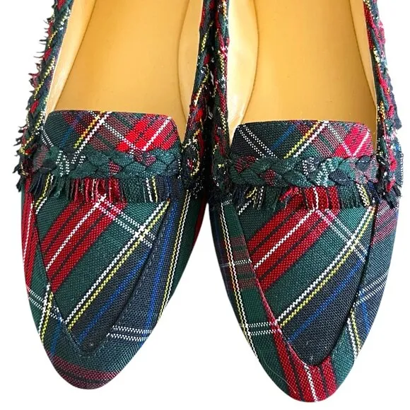 Talbots NEW Francesca Braid Fringe Plaid Driving Loafers Size 8