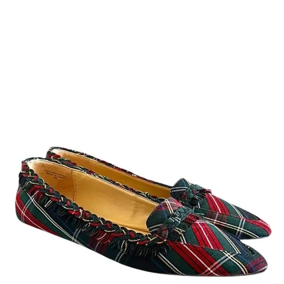 Talbots NEW Francesca Braid Fringe Plaid Driving Loafers Size 8