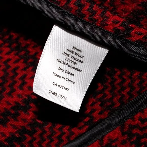 Talbots Plaid Houndstooth Red and Black Unstructured Wool Jacket