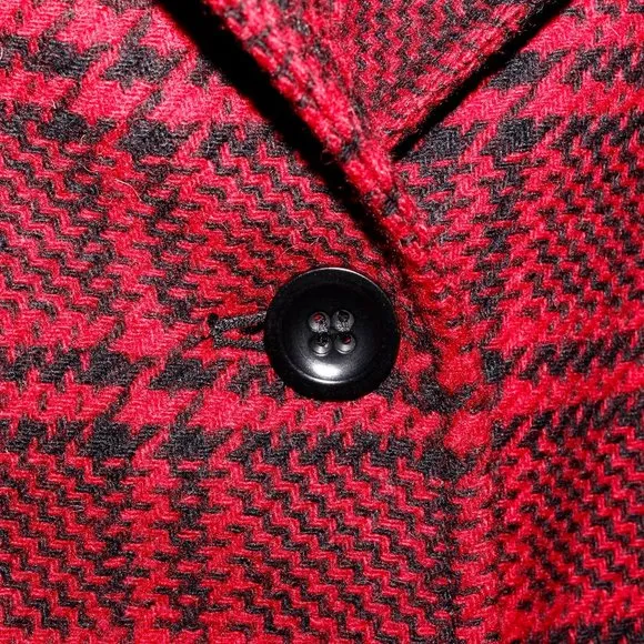 Talbots Plaid Houndstooth Red and Black Unstructured Wool Jacket