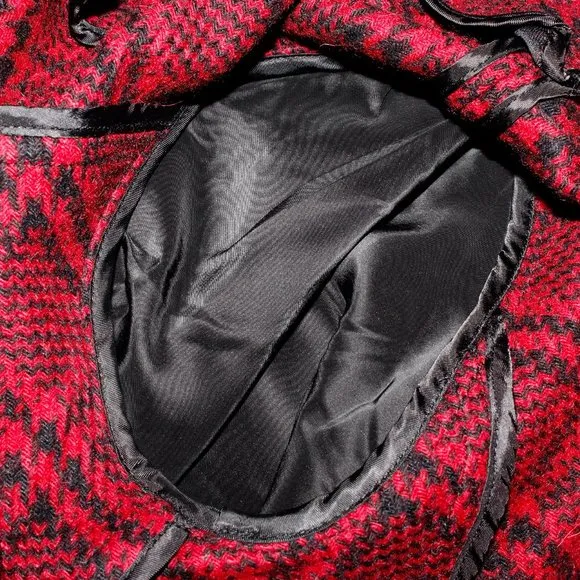 Talbots Plaid Houndstooth Red and Black Unstructured Wool Jacket