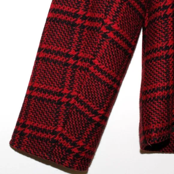 Talbots Plaid Houndstooth Red and Black Unstructured Wool Jacket